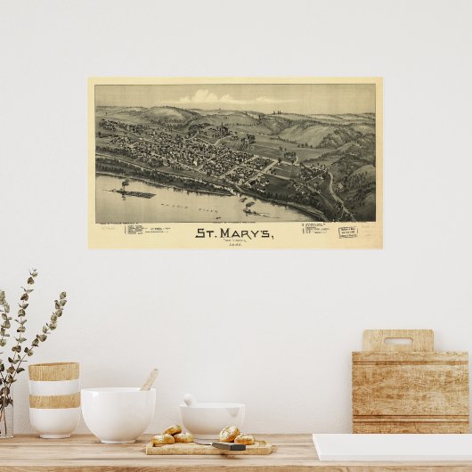 1899 St. Mary's, WV Bird's Eye Uitzicht Panoramic  Poster (Keuken)