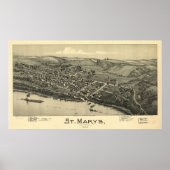 1899 St. Mary's, WV Bird's Eye Uitzicht Panoramic  Poster (Voorkant)