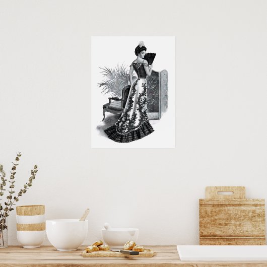 1899 Victoriaans Dame in de Evening Gown Poster (Keuken)