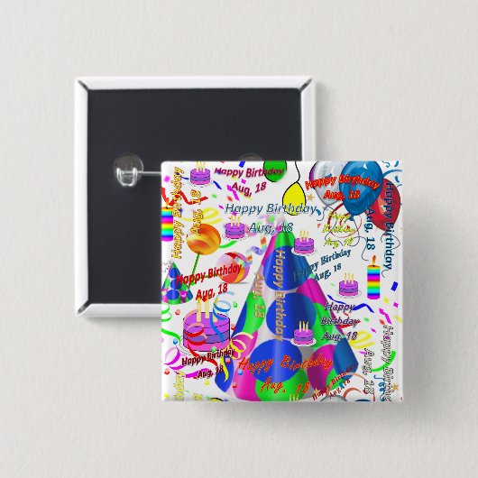 18 augustus, Birthday Square Button (Voorkant /achterkant)