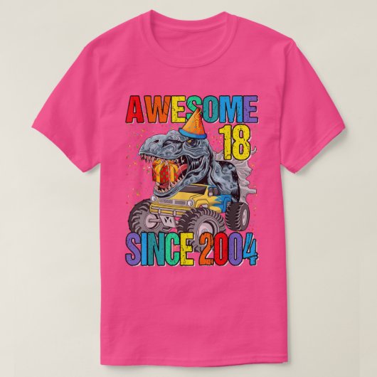 18 Awesome Since 2004 Dinosaur Monster Truck 18th  T-shirt (Design voorkant)