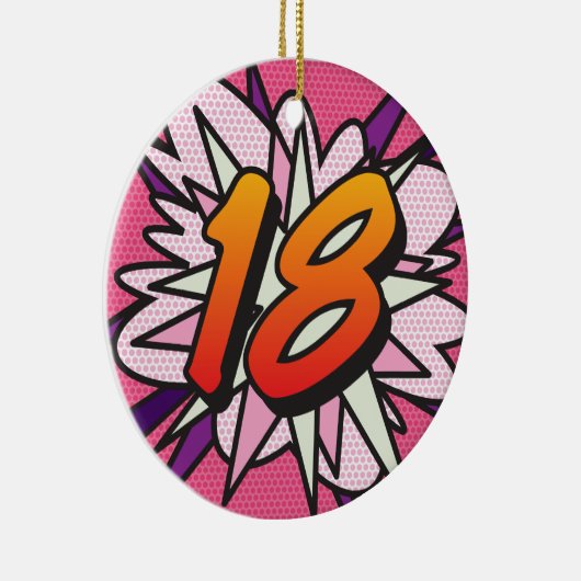 18 Birthday Photo Fun Retro Comic Book Pink Keramisch Ornament (Rechts)