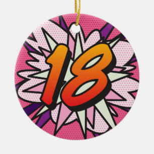 18 Birthday Photo Fun Retro Comic Book Pink Keramisch Ornament