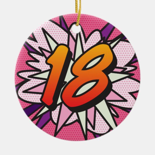 18 Birthday Photo Fun Retro Comic Book Pink Keramisch Ornament (Voorkant)