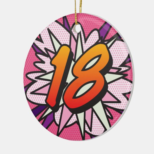 18 Birthday Photo Fun Retro Comic Book Pink Keramisch Ornament (Links)