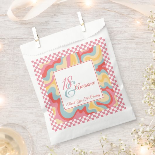 18 en Geweldige Roze Groovy Check Verjaardag Bedankzakje (Geknipt)
