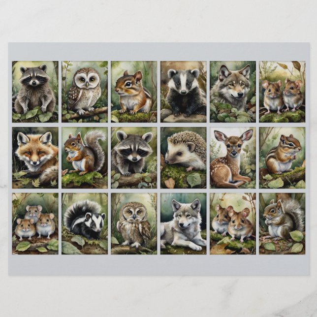 18 Forest Animal Rectangles 4 Junk Journaling Etc. (Voorkant)