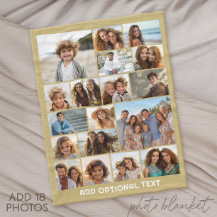18 Foto Collage - Aangepaste tekst - Goud en Wit Fleece Deken