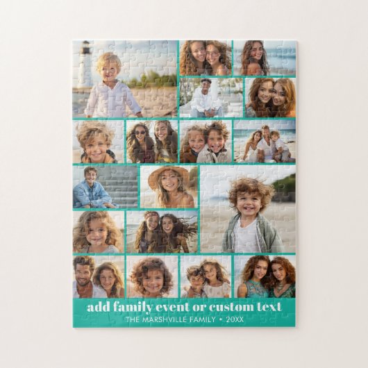 18 Foto Collage - Aangepaste Tekst - Turquoise en  Legpuzzel (Verticaal)