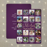 18 Foto Collage & Captions Paars Wat een jaar! Folie Feestdagenkaart<br><div class="desc">Wat een jaar om te herinneren! Verstuur stijlvolle vrolijke groeten en deel 18 van uw favoriete afbeeldingen met een aangepaste 5x7 fotocollage paars en gouden folie vakantiekaart. De tekst op deze sjabloon is eenvoudig te personaliseren om het even welke tekst zoals Zure Kerstmis, Prettige feestdagen, Zegengroeten, de Kaas van het...</div>