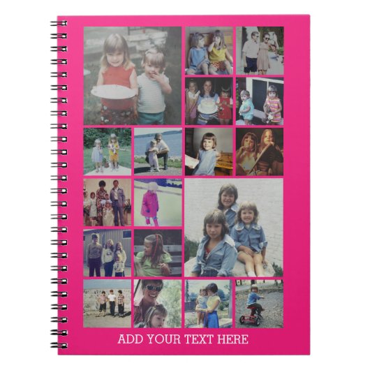 18 Foto Collage en Tekst - Kan worden bewerkt Roze Notitieboek (Voorkant)
