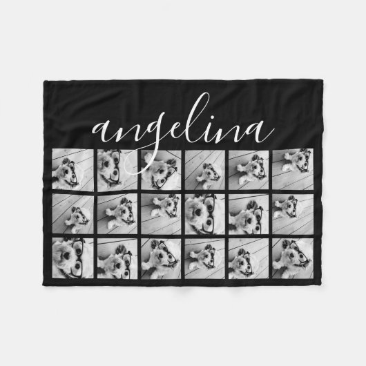 18 Foto Collage - KAN zwart bewerken - scriptnaam Fleece Deken (Voorkant (Horizontaal))