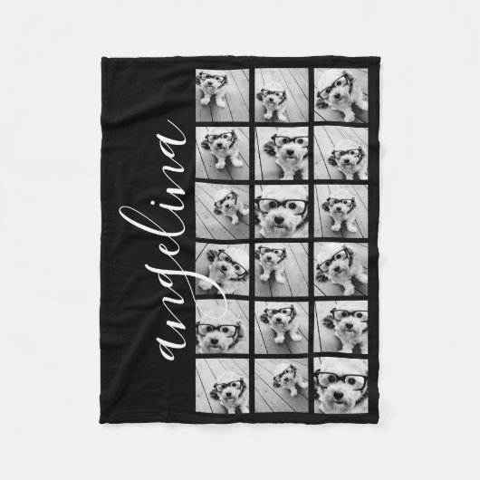 18 Foto Collage - KAN zwart bewerken - scriptnaam Fleece Deken (Voorkant)