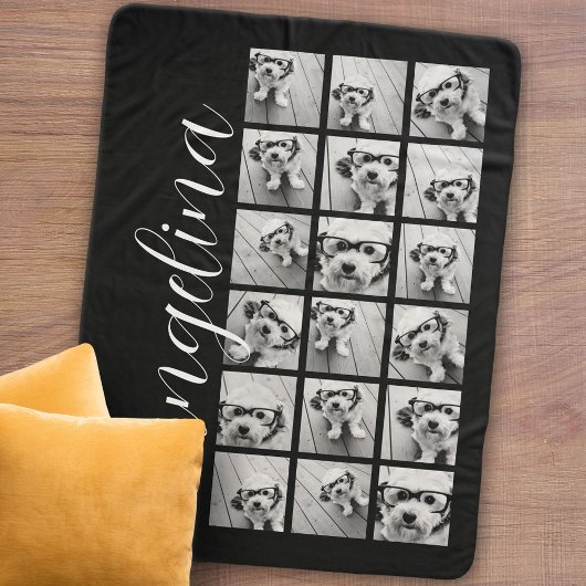 18 Foto Collage - KAN zwart wit script BEWERKEN Sherpa Deken