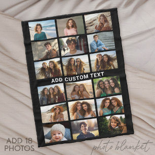 18 foto-collage maker - met 1 regel tekst fleece deken