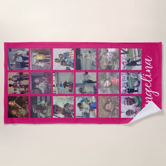 18 Foto collage met groot script en warm roze Strandlaken (Voorkant)
