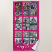 18 Foto collage met groot script en warm roze Strandlaken (Voorkant)
