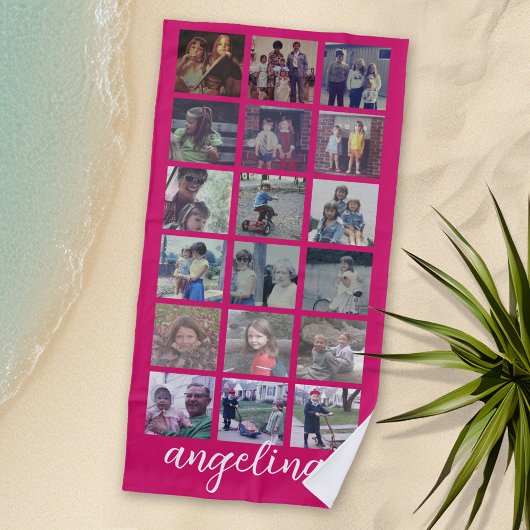 18 Foto collage met grote script en hete roze Strandlaken