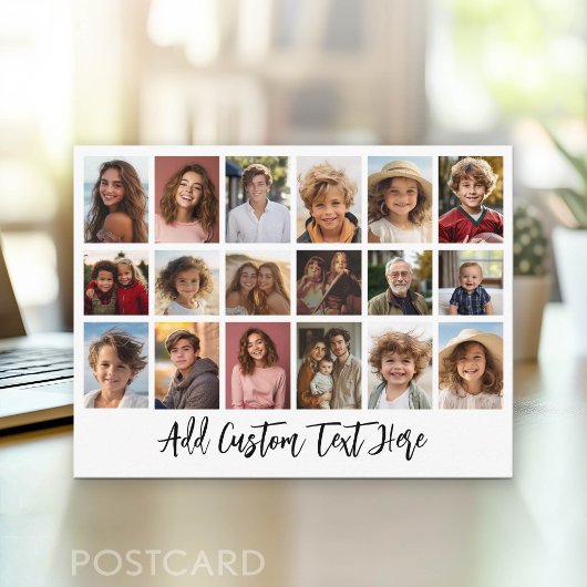 18 foto collage met zwarte tekst op wit briefkaart