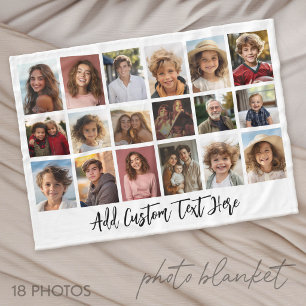 18 Foto collage met zwarte tekst op wit Fleece Deken