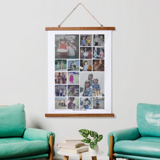 18 Foto Collage Montage en Tekst - Kan Wit bewerke Hangend Wandkleed (Woonkamer)