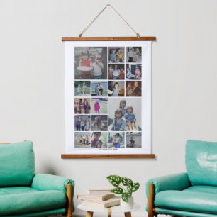 18 Foto Collage Montage en Tekst - Kan worden bewe Hangend Wandkleed