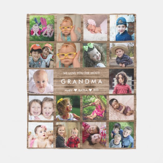 18 Foto Collage Rustic Wood Love You Grandma Fleece Deken (Voorkant)