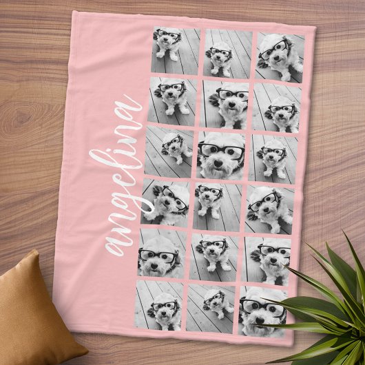18 Foto Collage Script Tekst Pastel Perzik Fleece Deken