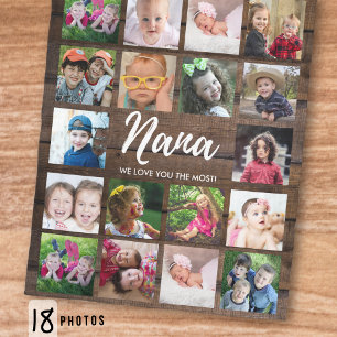 18 Foto Collage We Love You Nana Donkere Hout Fleece Deken