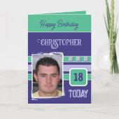 18 foto voor hem paarse groene verjaardag kaart (Voorkant)