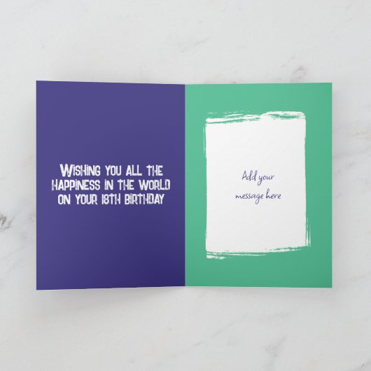 18 foto voor hem paarse groene verjaardag kaart (Binnen)
