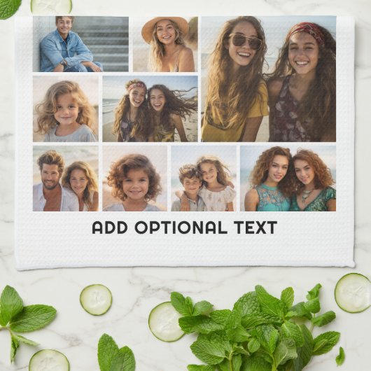 18 Fotocollage - Aangepaste tekst - Zwart en wit Theedoek (Gevouwen)