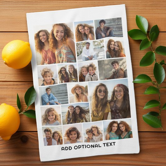 18 Fotocollage - Aangepaste tekst - Zwart en wit Theedoek