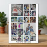 18 Fotocollage en tekst - Kan wit bewerken Briefkaart<br><div class="desc">Een ontwerp met een basis effen kleur achtergrond. Gebruik tot 18 vierkante foto's om een uniek en persoonlijk cadeau te creëer. Als u de afbeeldingen moet aanpassen,  klikt u op het gereedschap Aanpassen om wijzigingen aan te brengen.</div>