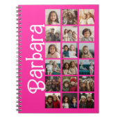 18 Fotocollage - Grote aangepaste naam - Hot Pink Notitieboek (Voorkant)