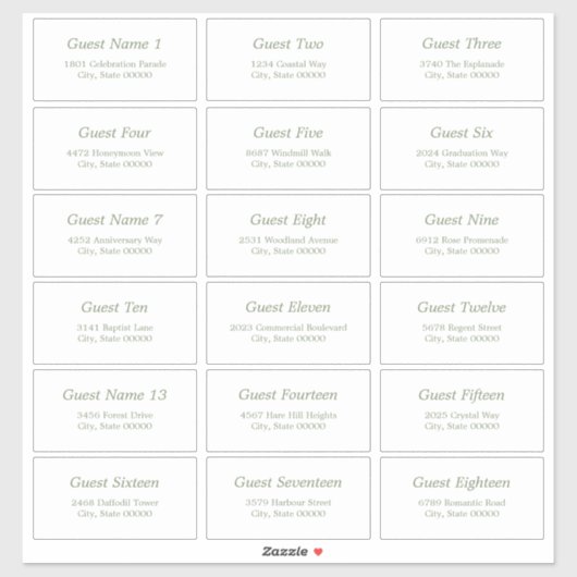 18 Gast Adresetiketten Wit Sage Groene Sticker (Vel)
