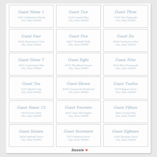 18 Gast Adresetiketten Wit Stoffig Blauw Sticker (Vel)
