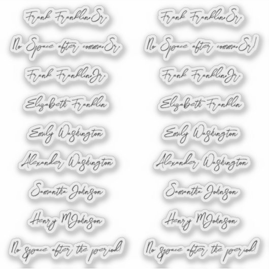 18 Gasten Namen Handgeschreven Stijl Schrift Sticker (Voorkant)