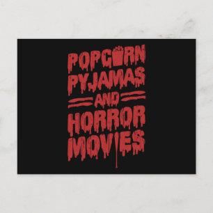 18.Griezelfilm Popcorn Pyjama En Horrorfilms Uitnodiging Briefkaart