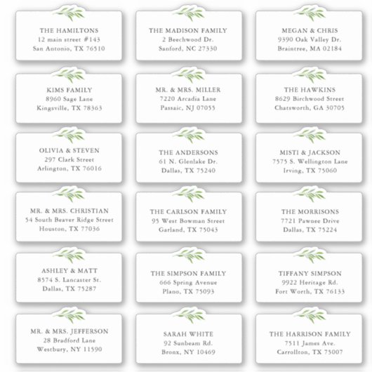 18 Groene Huwelijks Verzendadres Sticker (Voorkant)