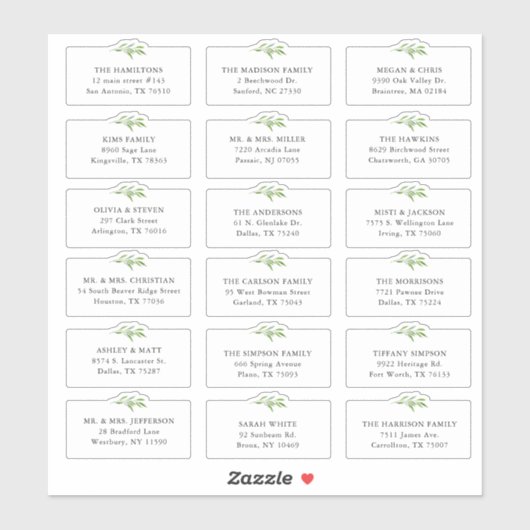 18 Groene Huwelijks Verzendadres Sticker (Vel)