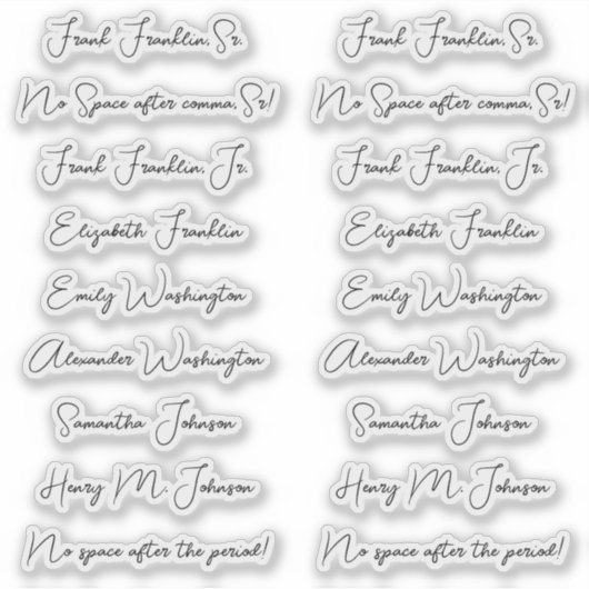 18 Guest Names Elegant Monoline Calligraphy Script Sticker (Voorkant)