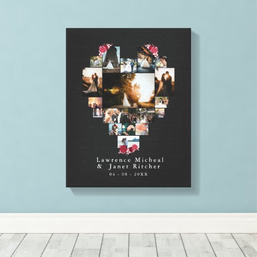  18 Hartvormig Foto Collage voor haar /hem Canvas Afdruk (Insitu (Houten vloer))