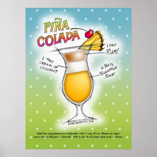 18-inch X 24-inch POSTER - PINA COLADA RECIPE COCK (Voorkant)