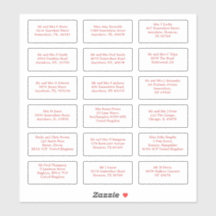 18 individuele bruiloft gast naam adressen rood