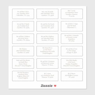 18 Individuele bruiloft Gast Naam Adressen Serif Sticker