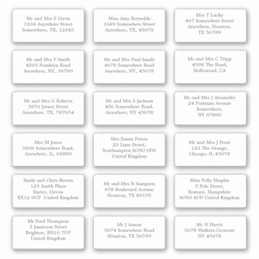 18 individuele bruiloft gast naam adressen sticker (Voorkant)