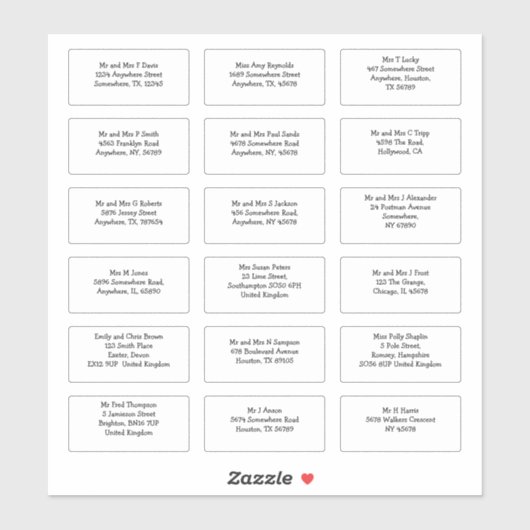 18 Individuele Gast Naam Adres Verzending Sticker (Vel)