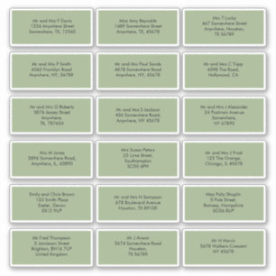 18 individuele gastnamen adressen Sage Green Sticker