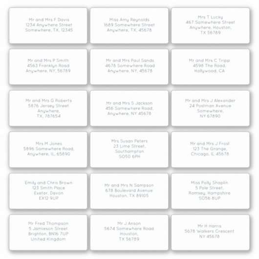 18 Individuele naam Adres Bruiloft Gast Eenvoudig Sticker (Voorkant)